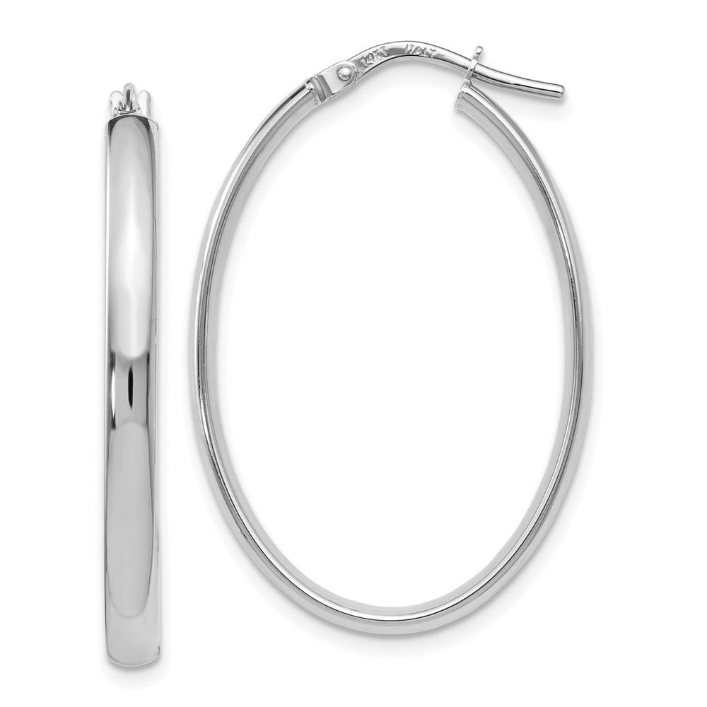 3mm x 33mm (1 5/16 Inch) Polished 14k White Gold Oval Tube Hoops