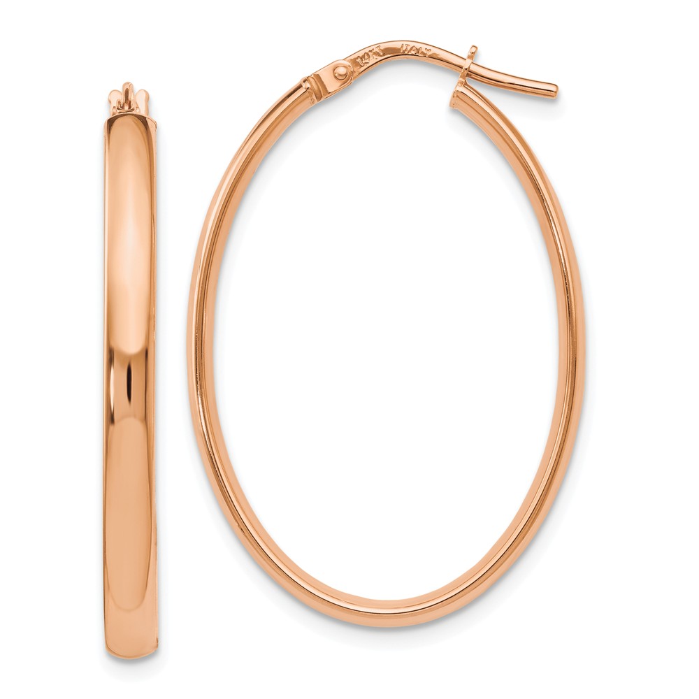 3mm x 33mm (1 5/16 Inch) Polished 14k Rose Gold Oval Tube Hoops