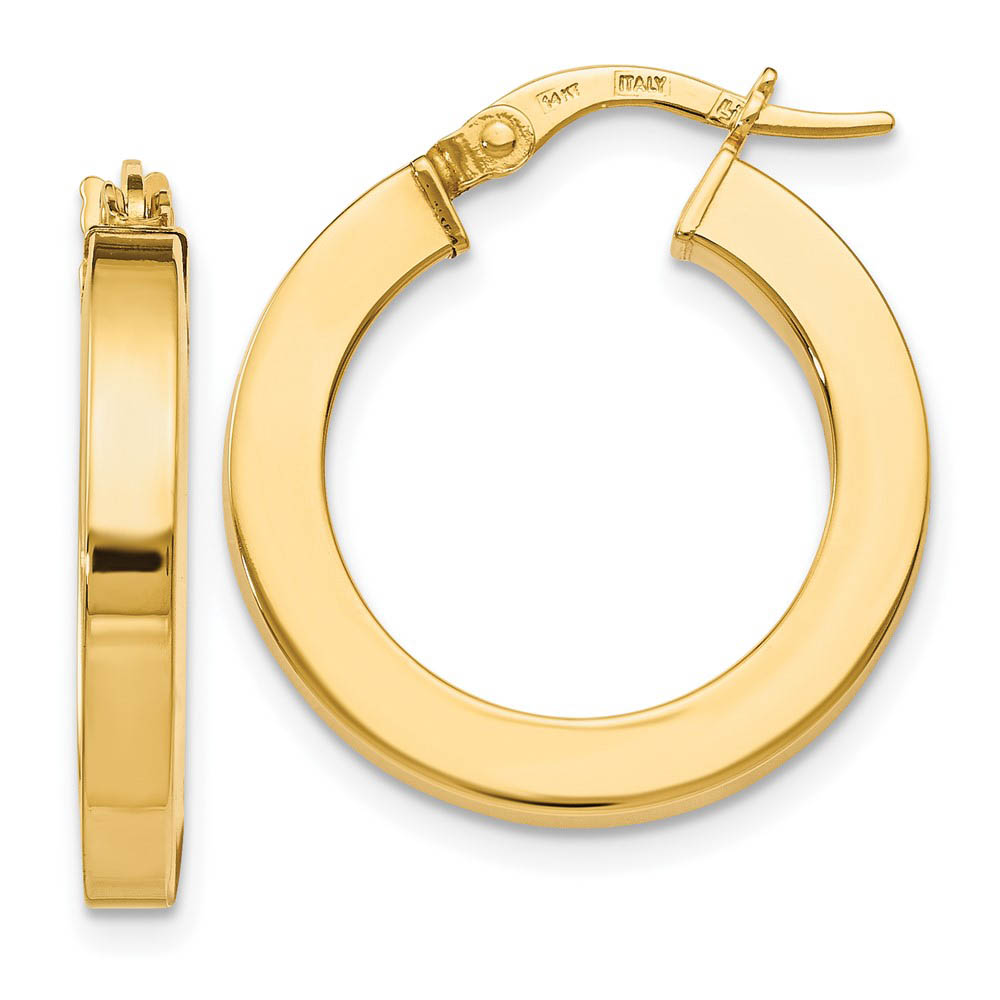 3mm x 21mm (13/16 Inch) Polished 14k Yellow Gold Square Tube Hoops