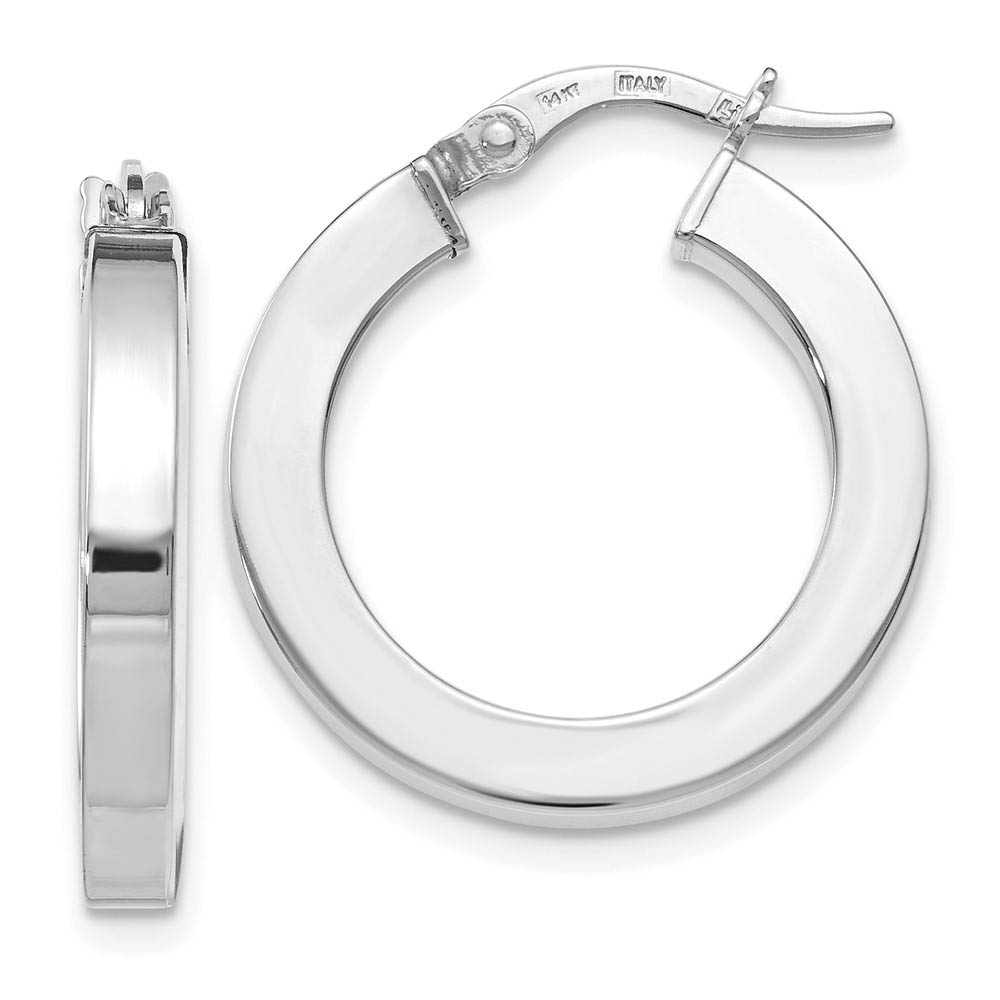 3mm x 21mm (13/16 Inch) Polished 14k White Gold Square Tube Hoops