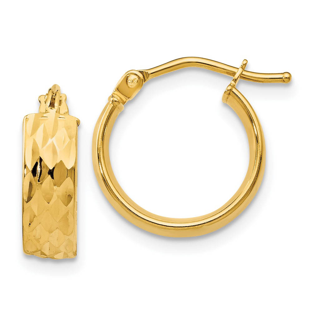 4.4mm x 13mm (1/2 Inch) 14k Yellow Gold Diamond-Cut and Polished Hoops