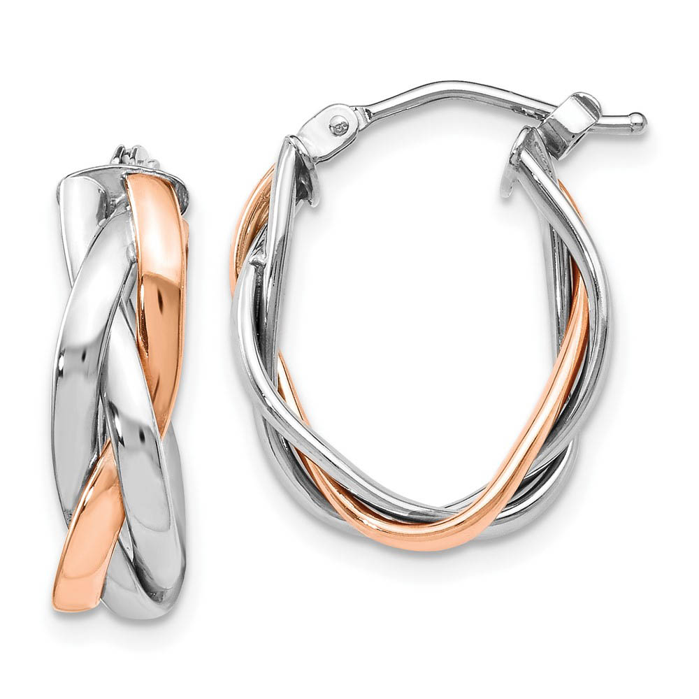14k White Gold & Rose Rhodium-Plated Braided Oval Hoop Earrings, 20mm