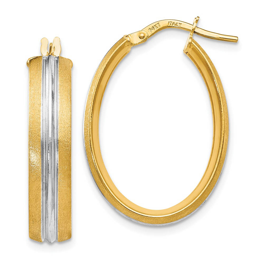 5.5mm x 27mm (1 1/16 Inch) 14k Yellow Gold & White Rhodium Oval Hoops
