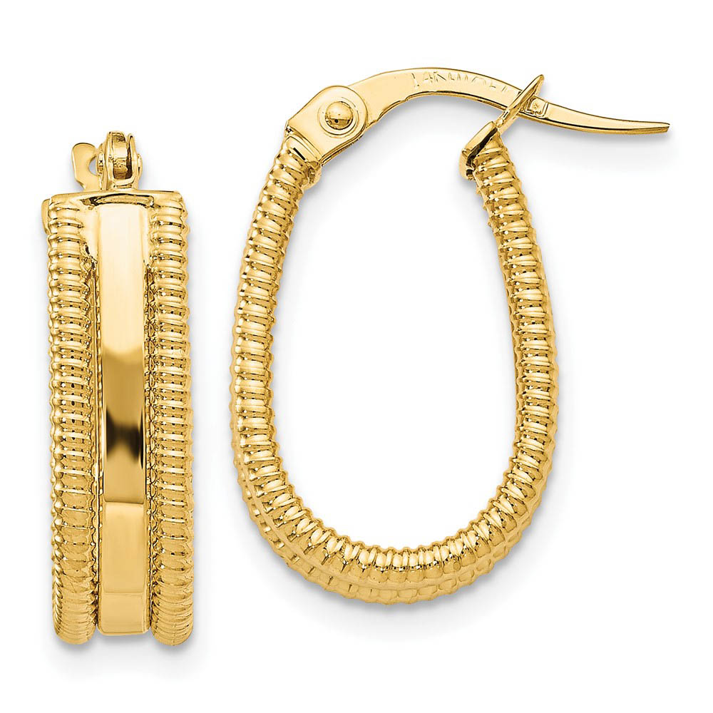 5mm x 17mm(5/8 Inch) 14k Yellow Gold Polished & Textured U Shape Hoops