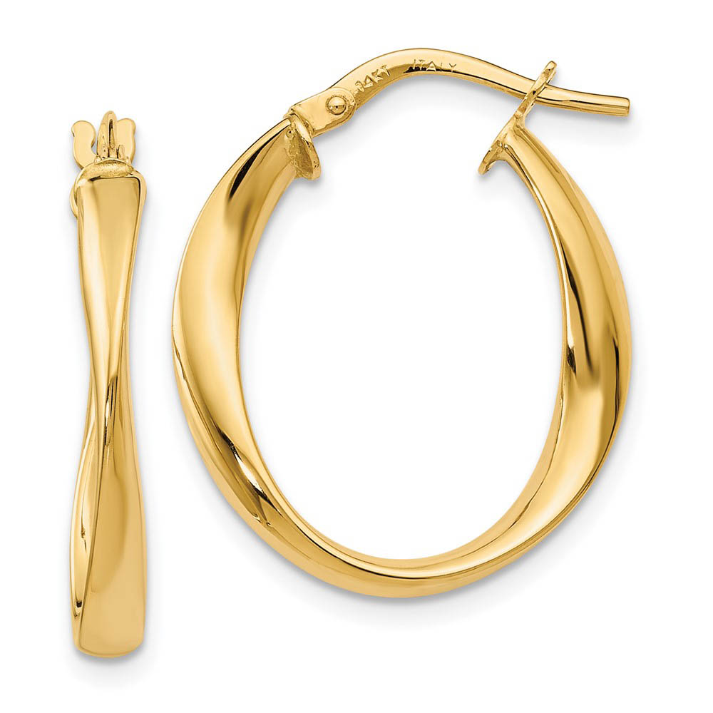 3mm x 24mm (15/16 Inch) 14k Yellow Gold Polished Twist Oval Hoops