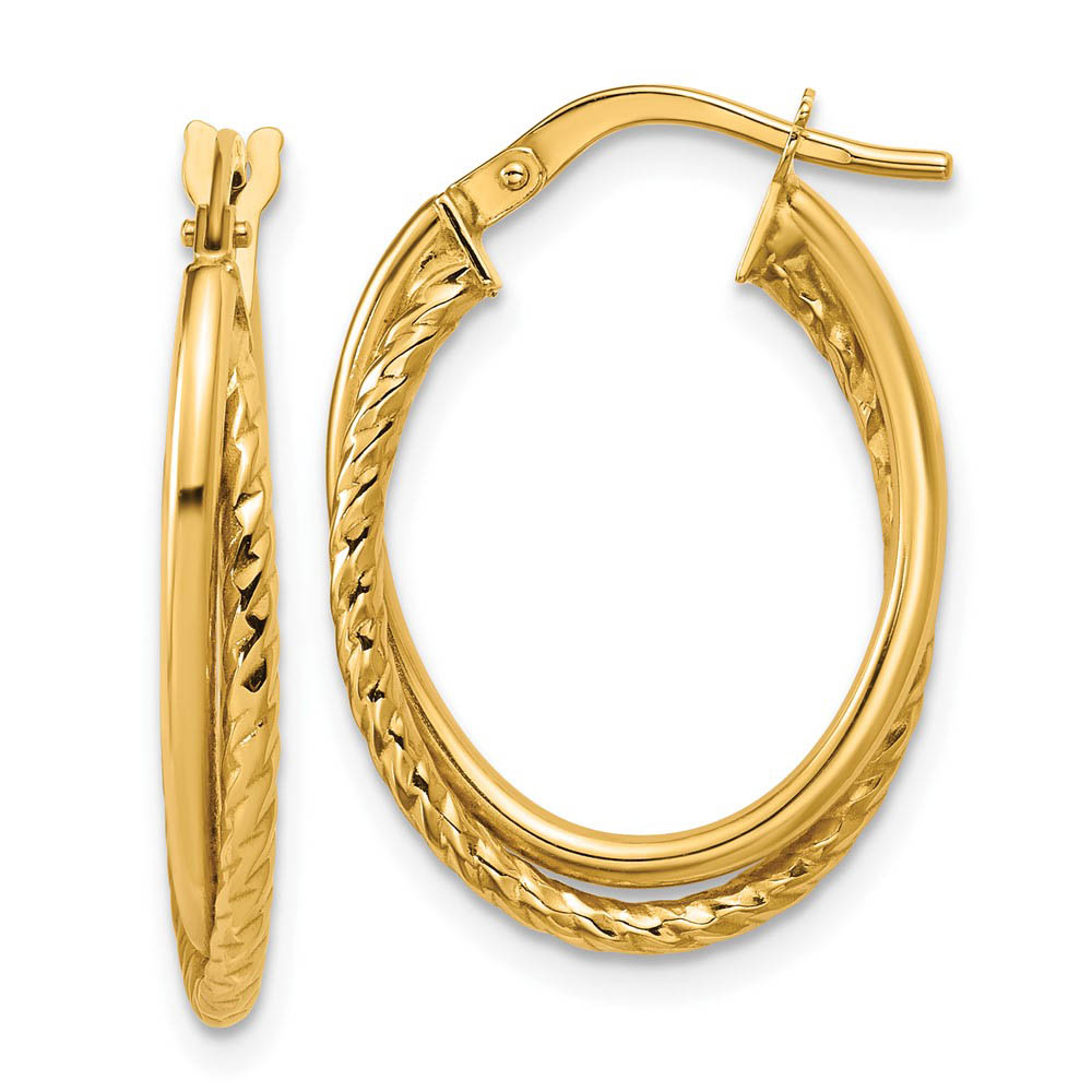 3mm x 23mm (7/8 Inch) 14k Yellow Gold Double Oval Hoop Earrings
