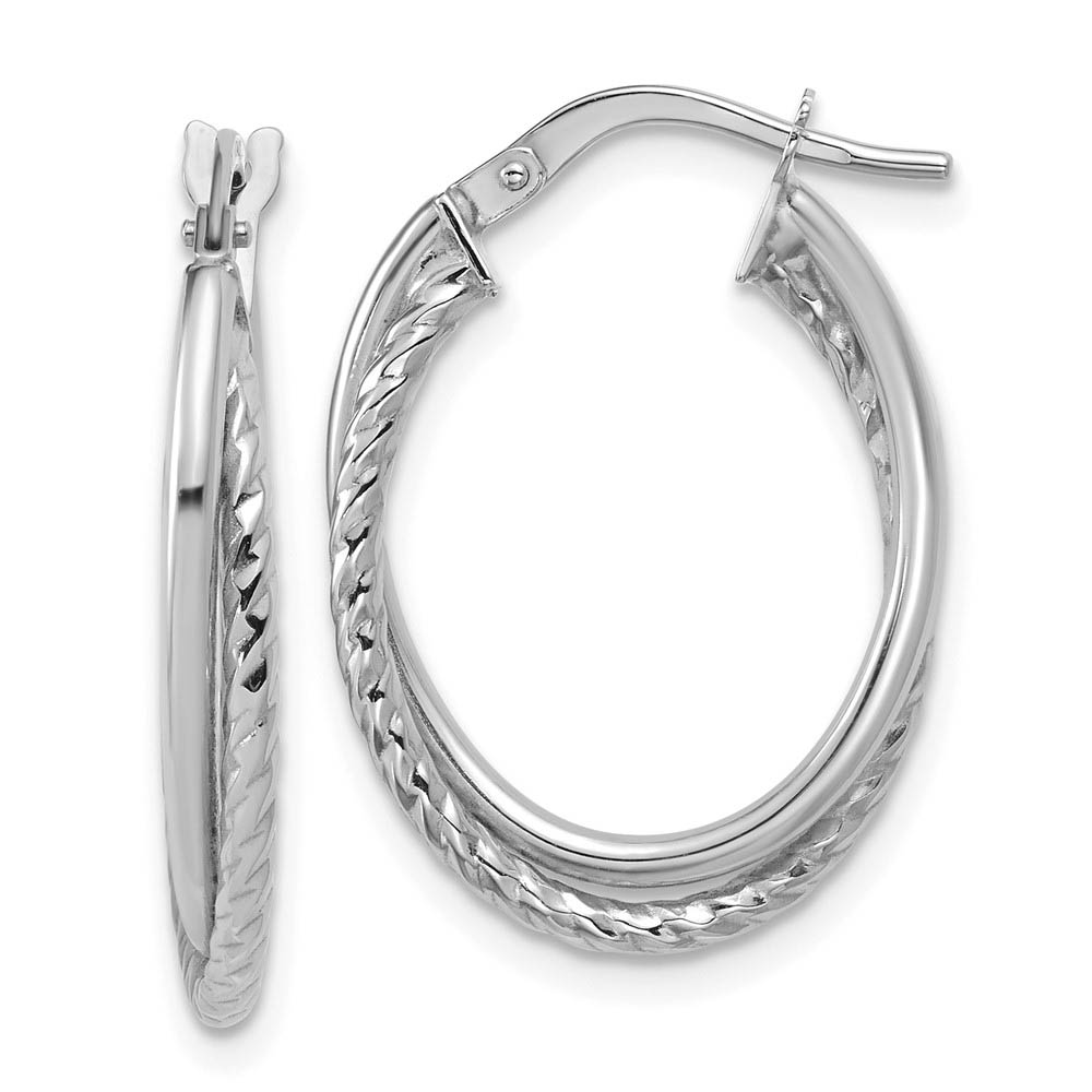 3mm x 25mm (1 Inch) 14k White Gold Double Oval Hoop Earrings