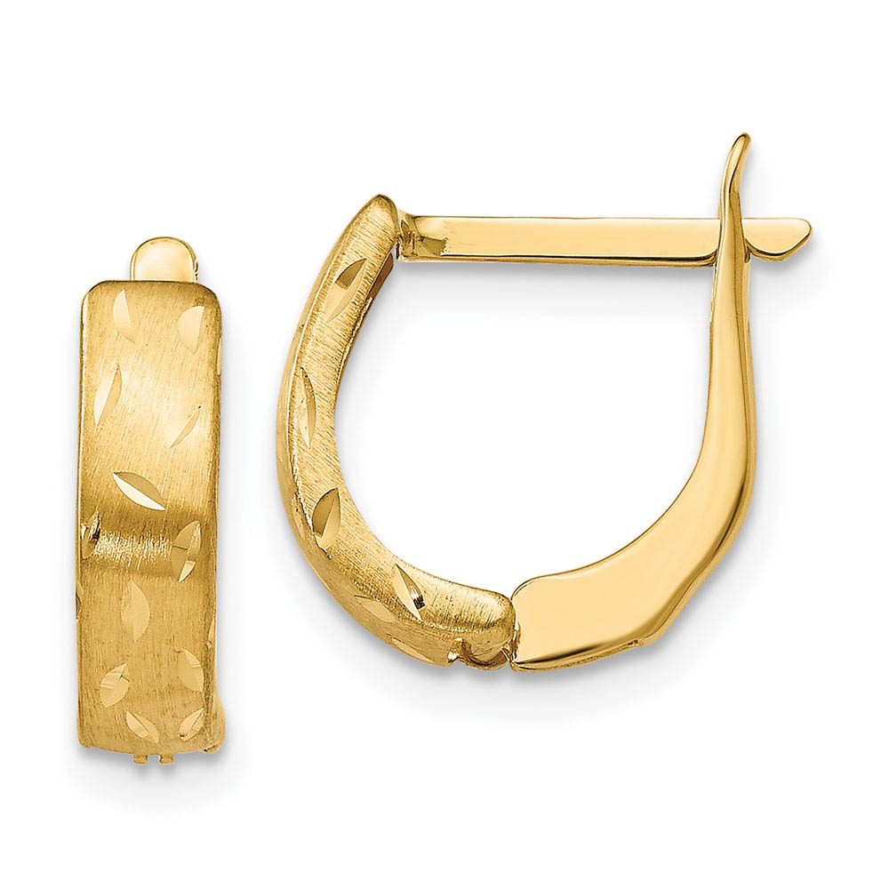 3.5 x 12.5mm 14k Yellow Gold Brushed & Diamond-Cut Hinged Hoops