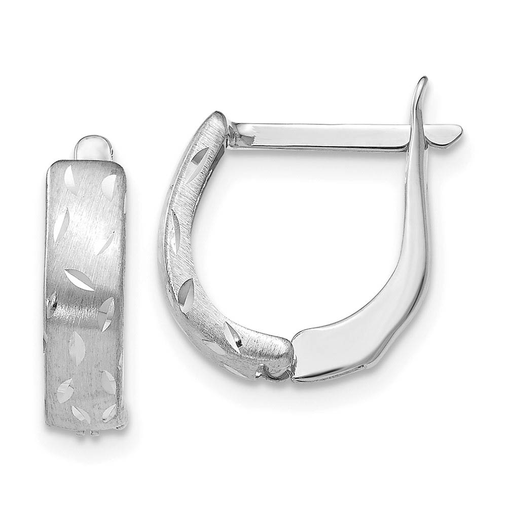 3.5mm x 12.5mm 14k White Gold Brushed & Diamond-Cut Hinged Hoops