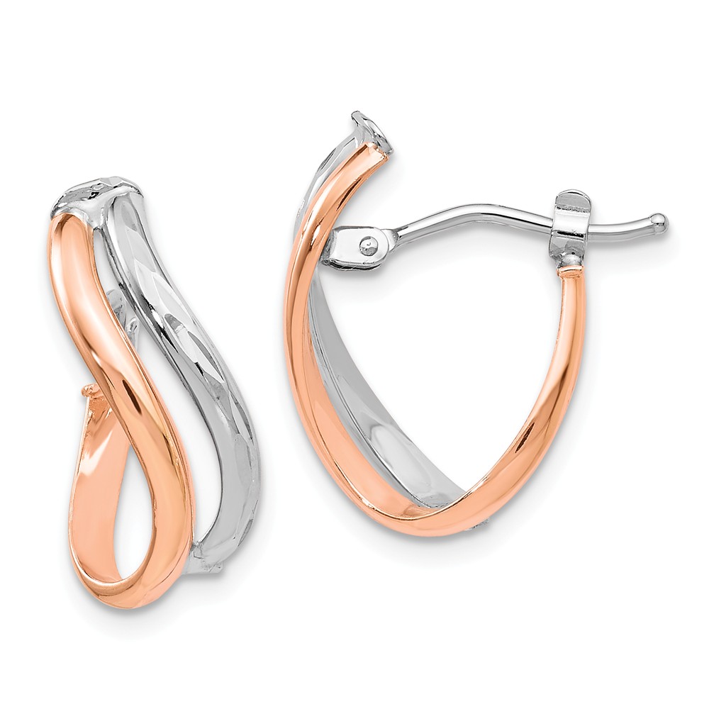 6mm x 16mm (5/8 Inch) Double Wave Hoop Earrings in 14k Two Tone Gold