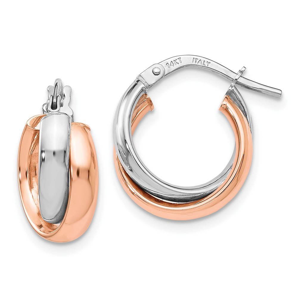 7.5x13mm (1/2 Inch) 14k White Gold & 14k Rose Gold Plated Double Hoops