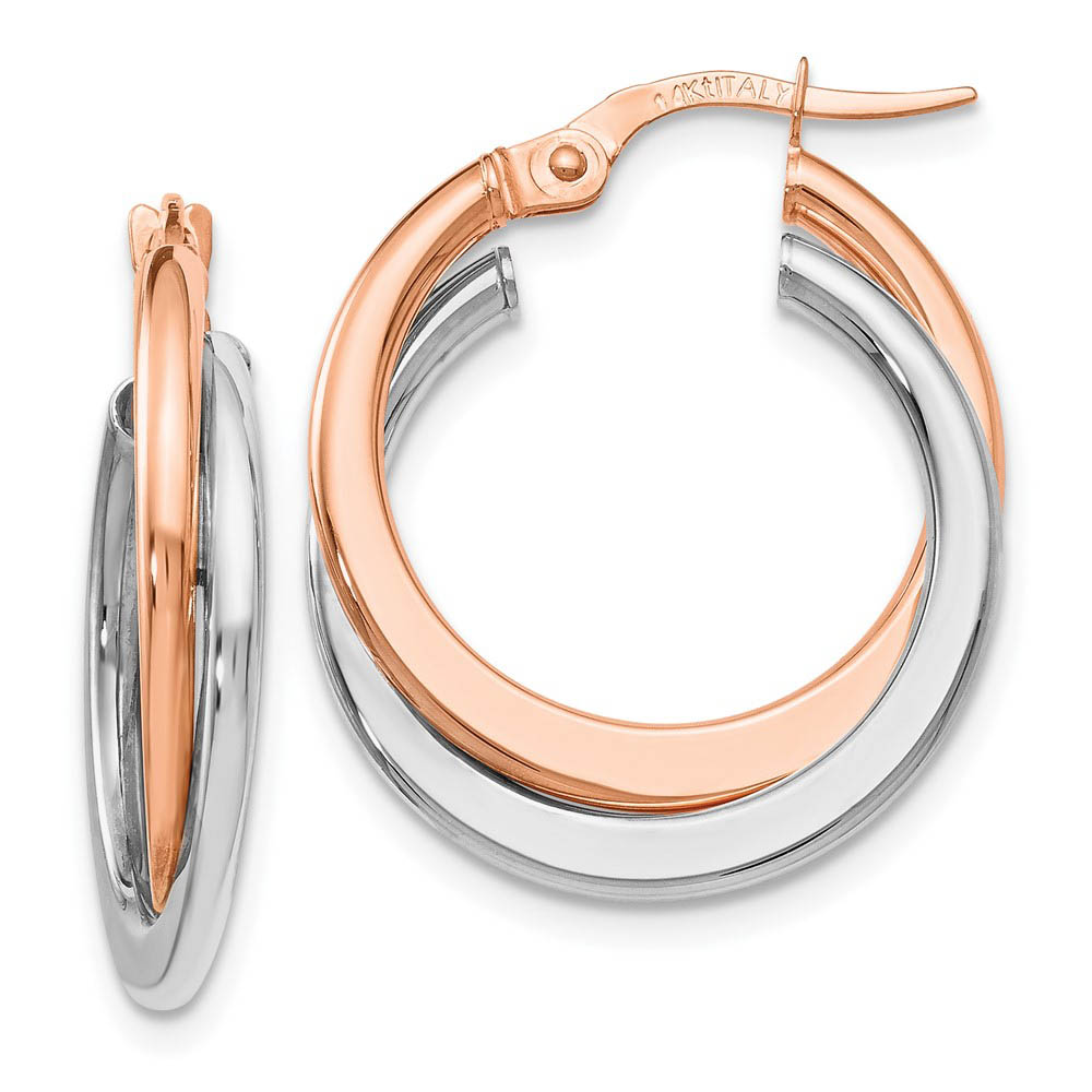 x 20mm (3/4 Inch) 14k White & Rose Gold Double Round Hoop Earrings