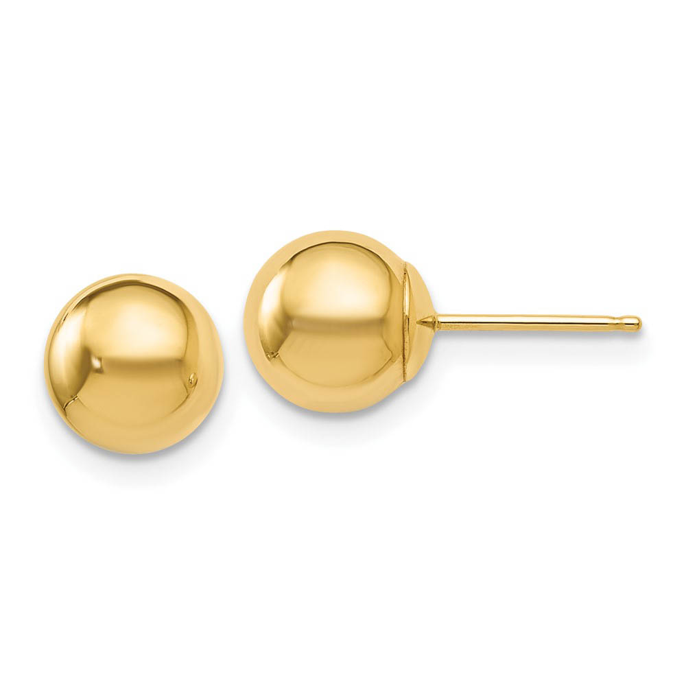 7mm (1/4 Inch) 14k Yellow Gold Polished Ball Friction Back Studs