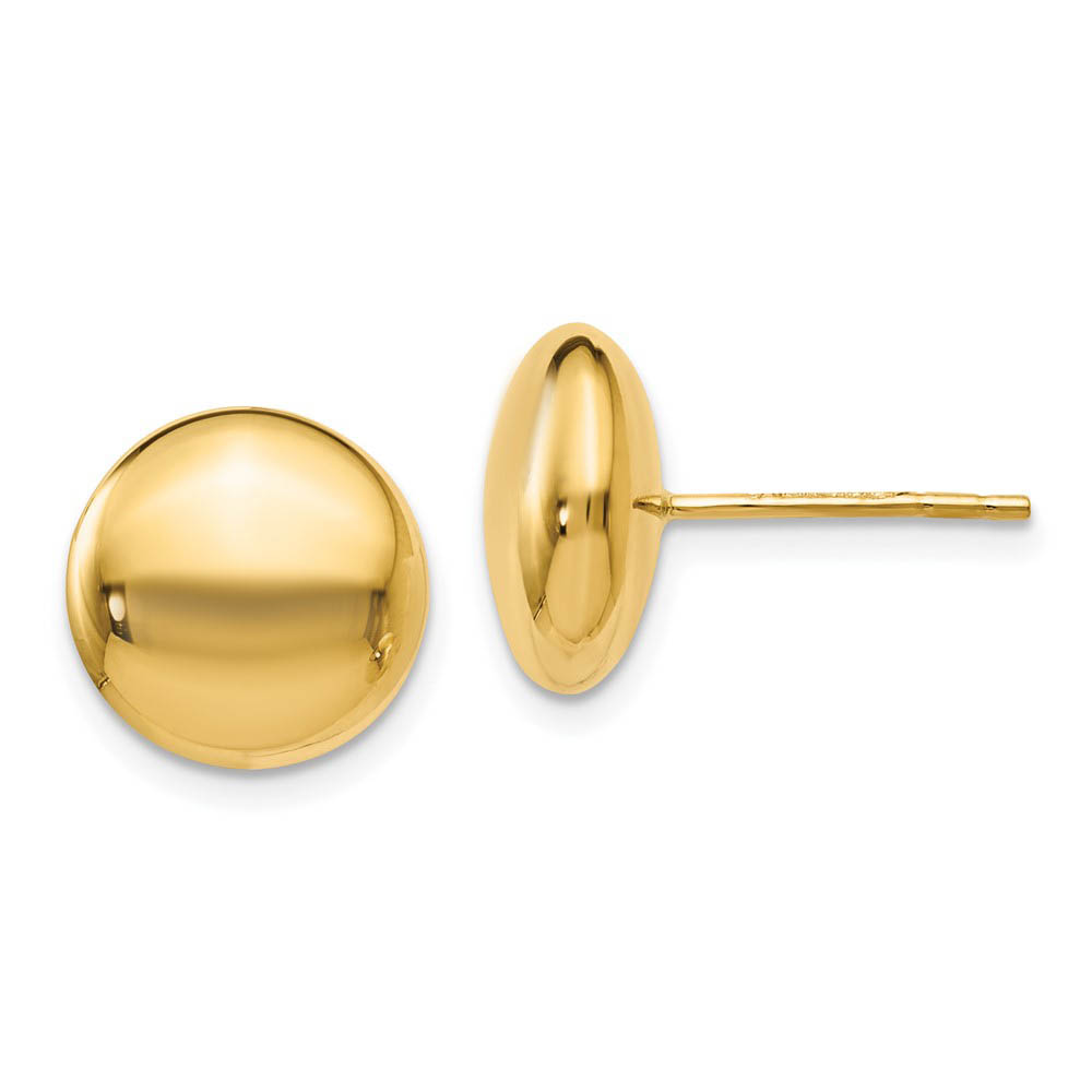11mm (7/16 Inch) 14k Yellow Gold Polished Button Post Earrings