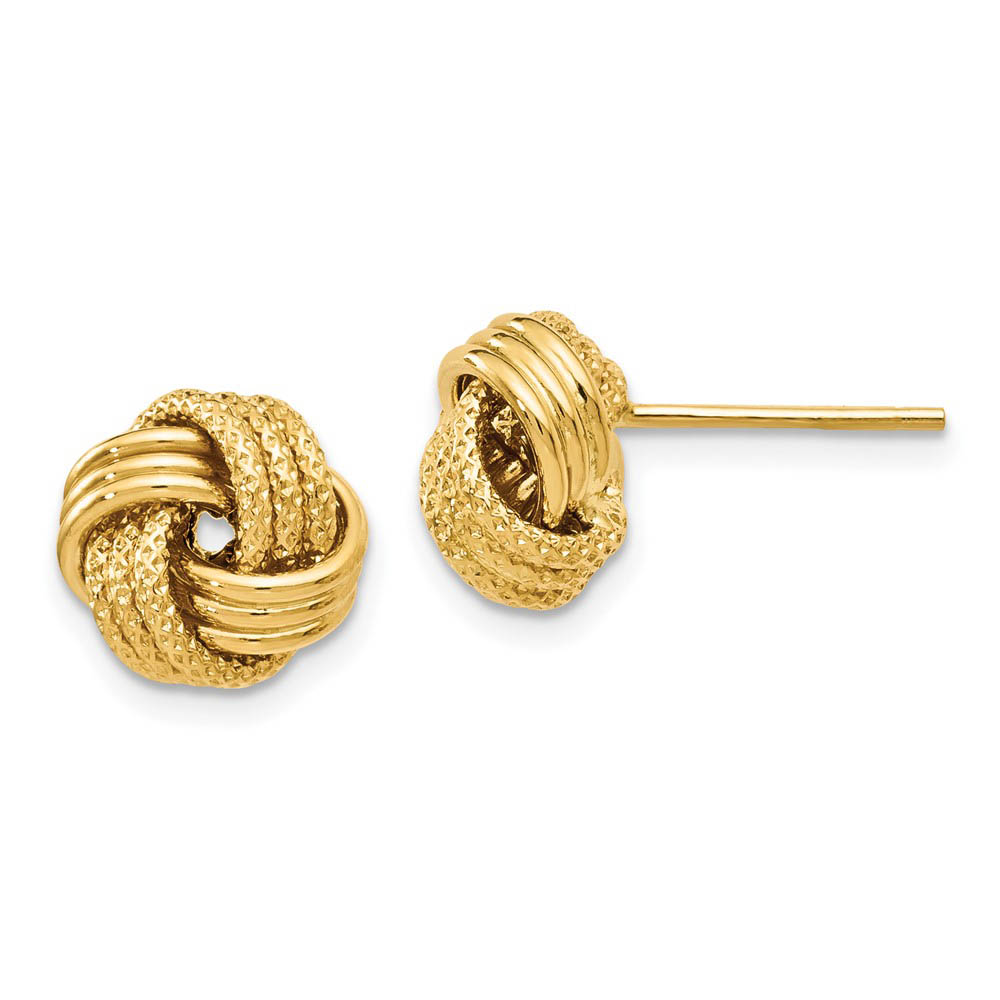 9.5mm (3/8 Inch) 14k Yellow Gold Polished Textured Love Knot Earrings