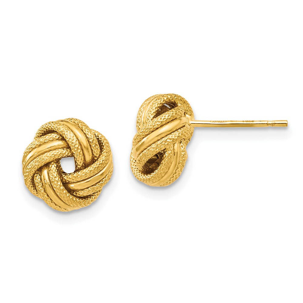 8.5mm (5/16 in) 14k Yellow Gold Polished & Textured Love Knot Earrings