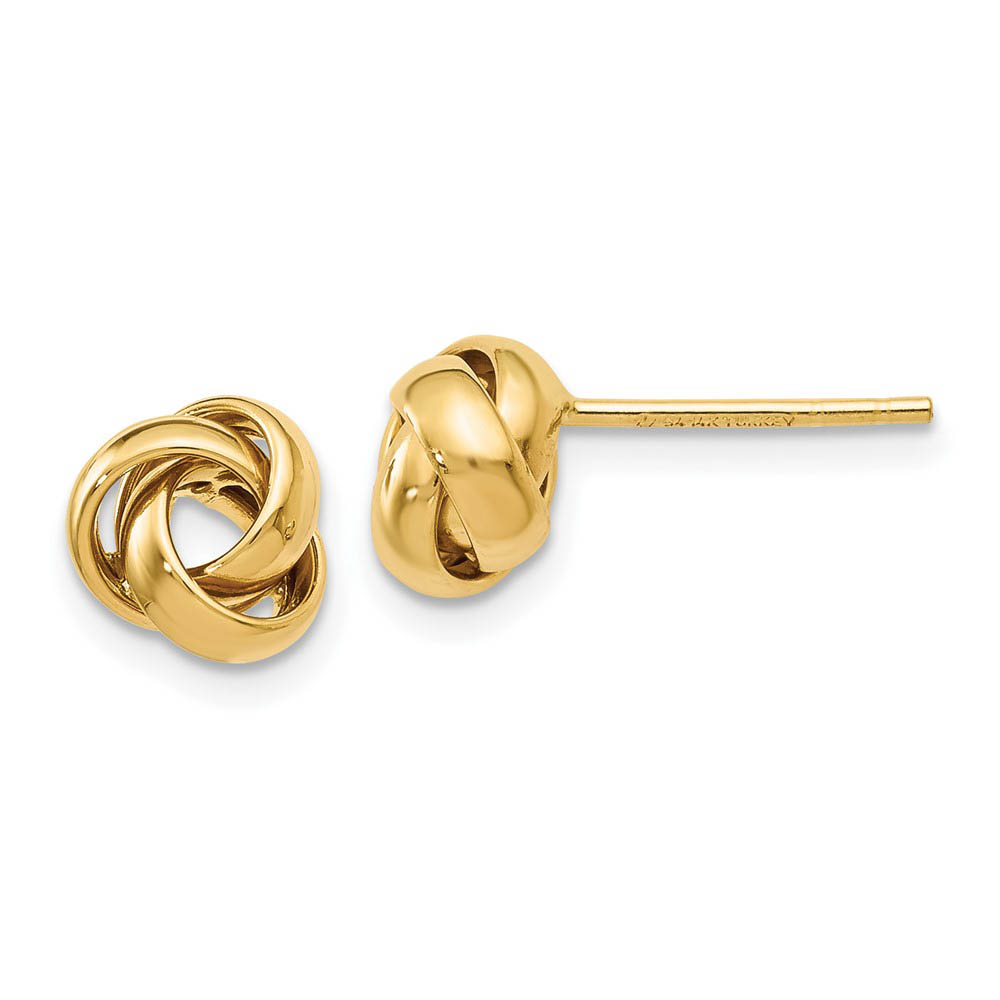 7mm (1/4 Inch) Polished Love Knot Post Earrings in 14k Yellow Gold