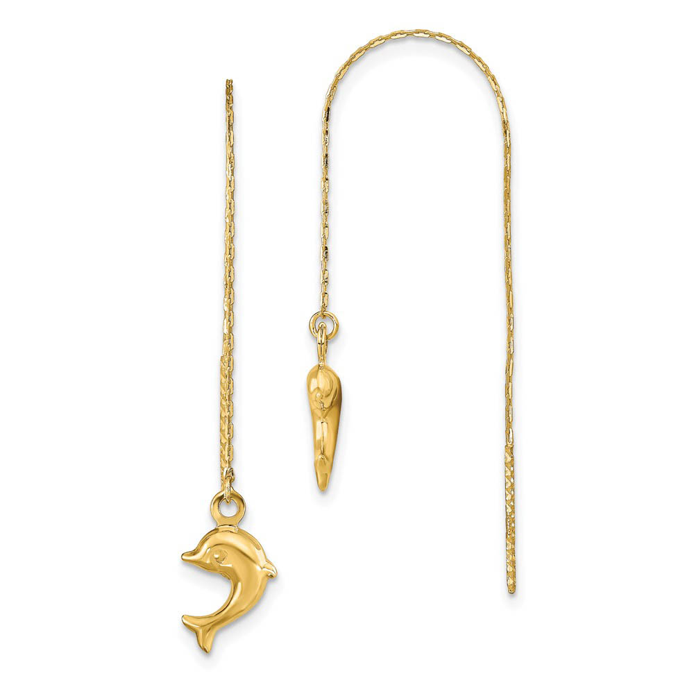 8 x 45mm (1 3/4 in) 14k Yellow Gold Polished Dolphin Threader Earrings