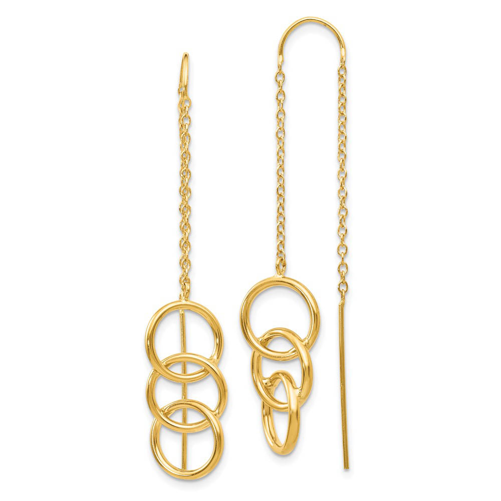 10 x 50mm (1 7/8 Inch) 14k Yellow Gold Triple Circle Threader Earrings