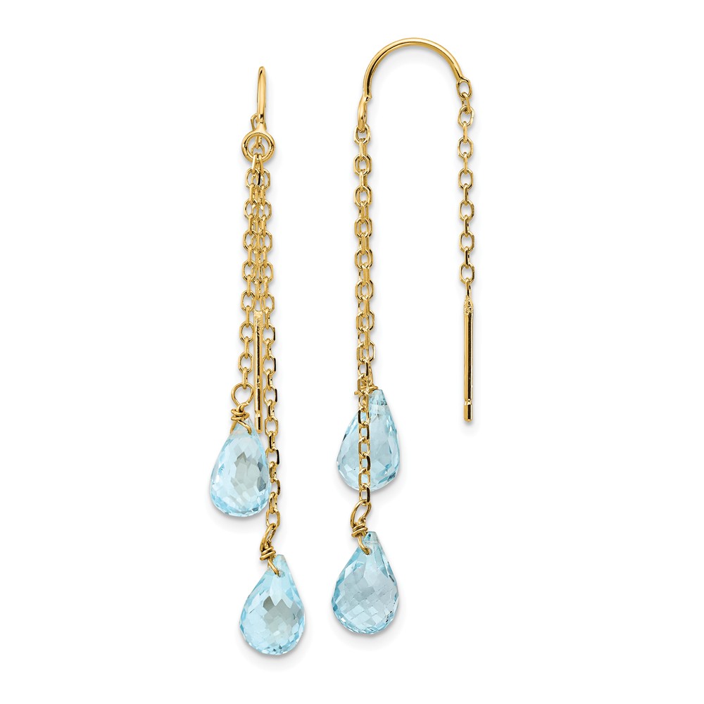 5 x 47mm 14k Yellow Gold Dbl Blue Topaz Pear Shape Threader Earrings