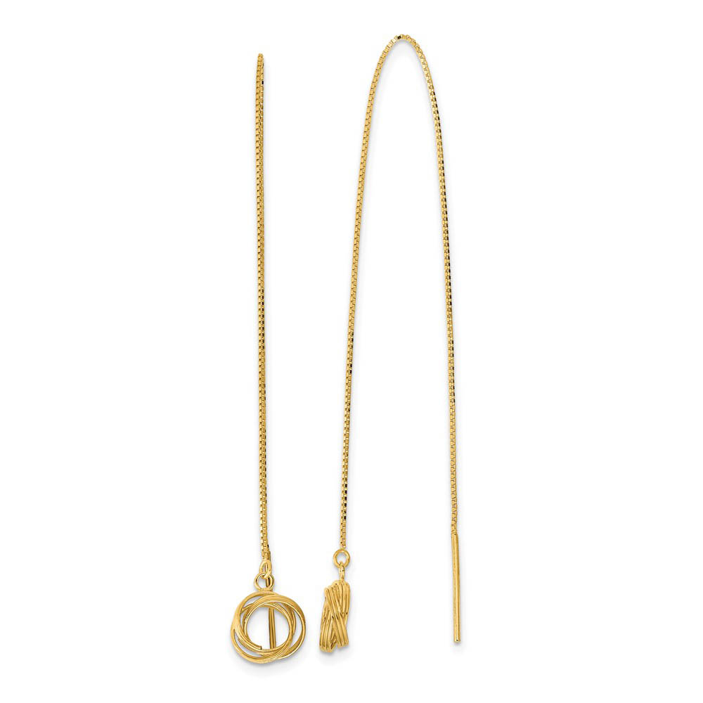 7 x 67mm 14k Yellow Gold D/C Box Chain Love Knot Threader Earrings