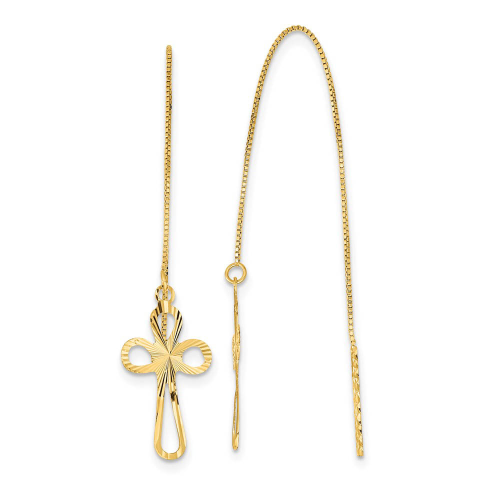 10 x 74mm 14k Yellow Gold D/C Box Chain & Cross Threader Earrings