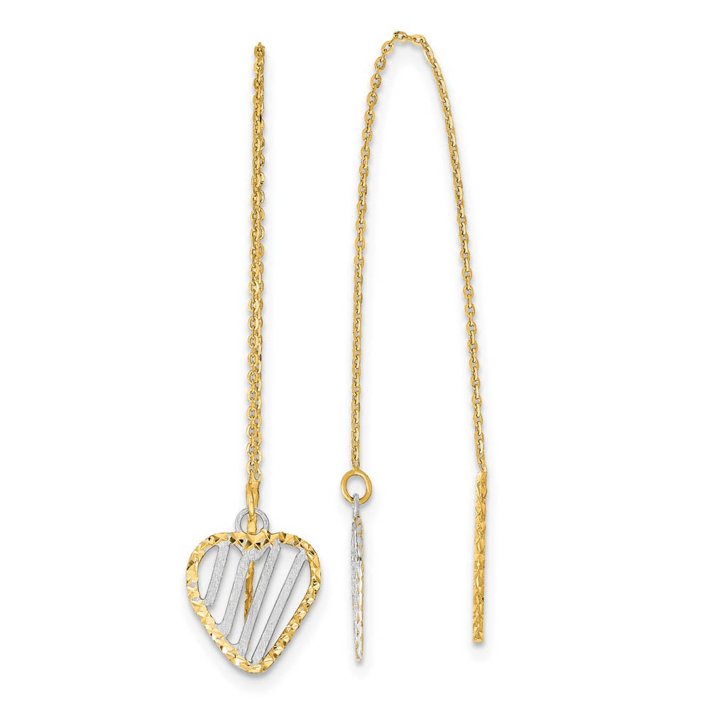 9 x 45mm 14k Yellow Gold & White Rhodium Heart Threader Earrings