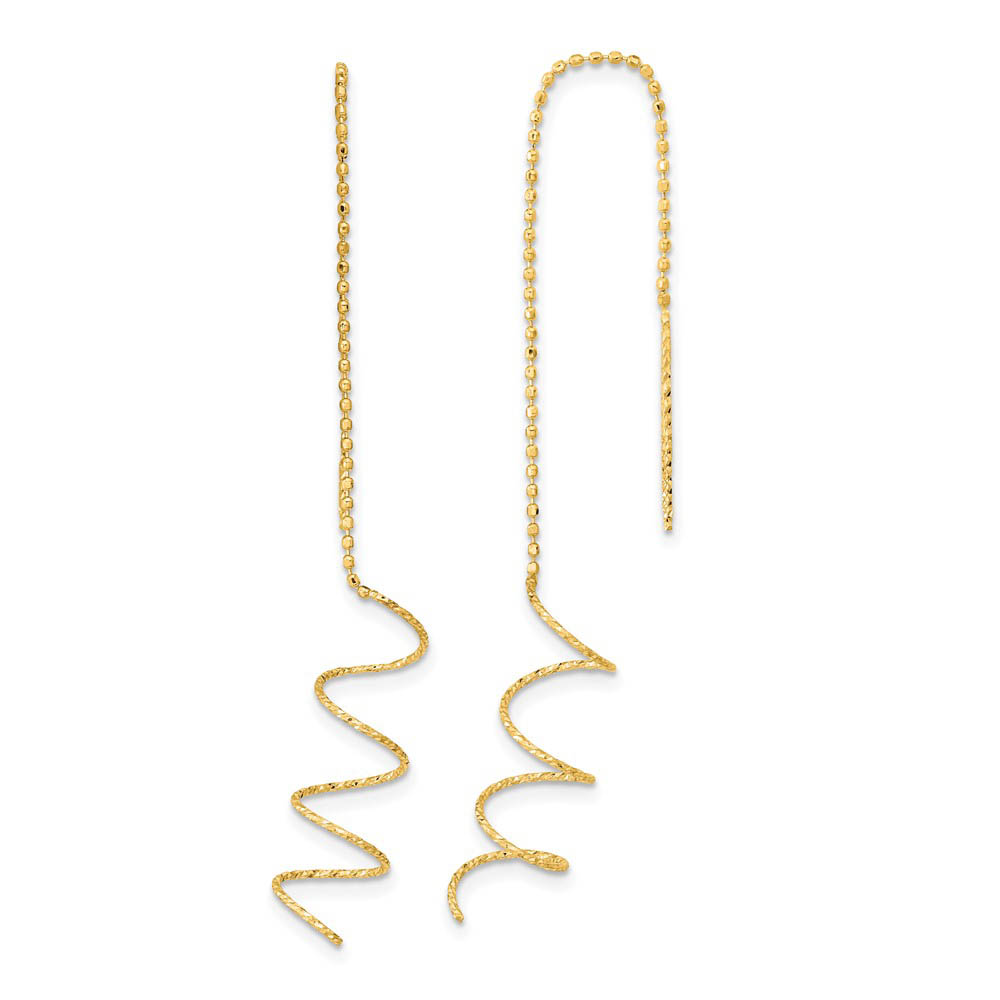 52mm (2 Inch) 14k Yellow Gold Polished & D/C Spiral Threader Earrings