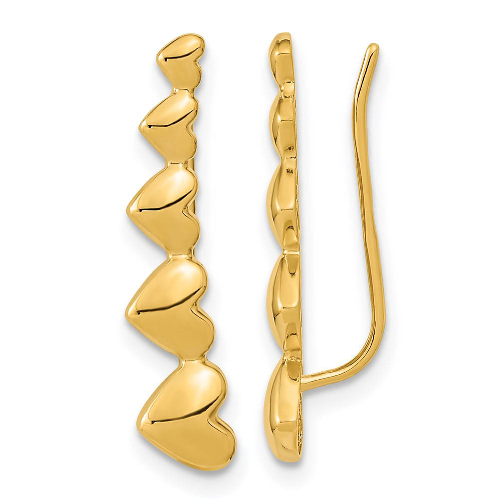 5x23mm (7/8 Inch) 14k Yellow Gold Polished Heart Ear Climber Earrings
