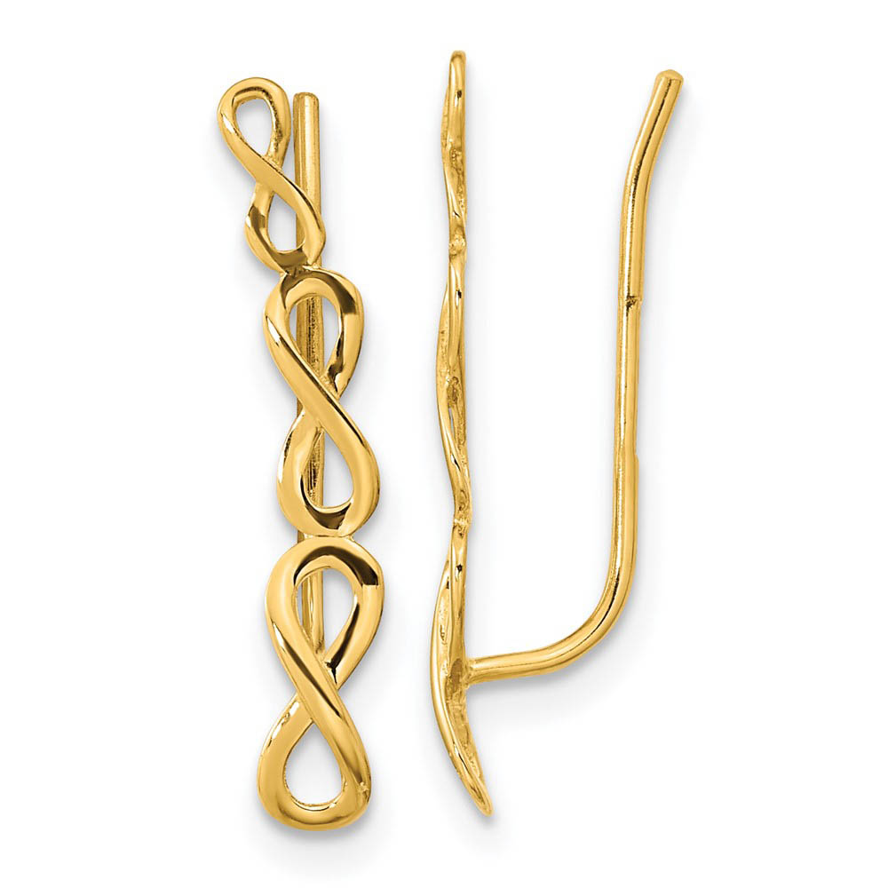 3.6 x 22mm (7/8 Inch) 14k Yellow Gold Polished Infinity Ear Climbers
