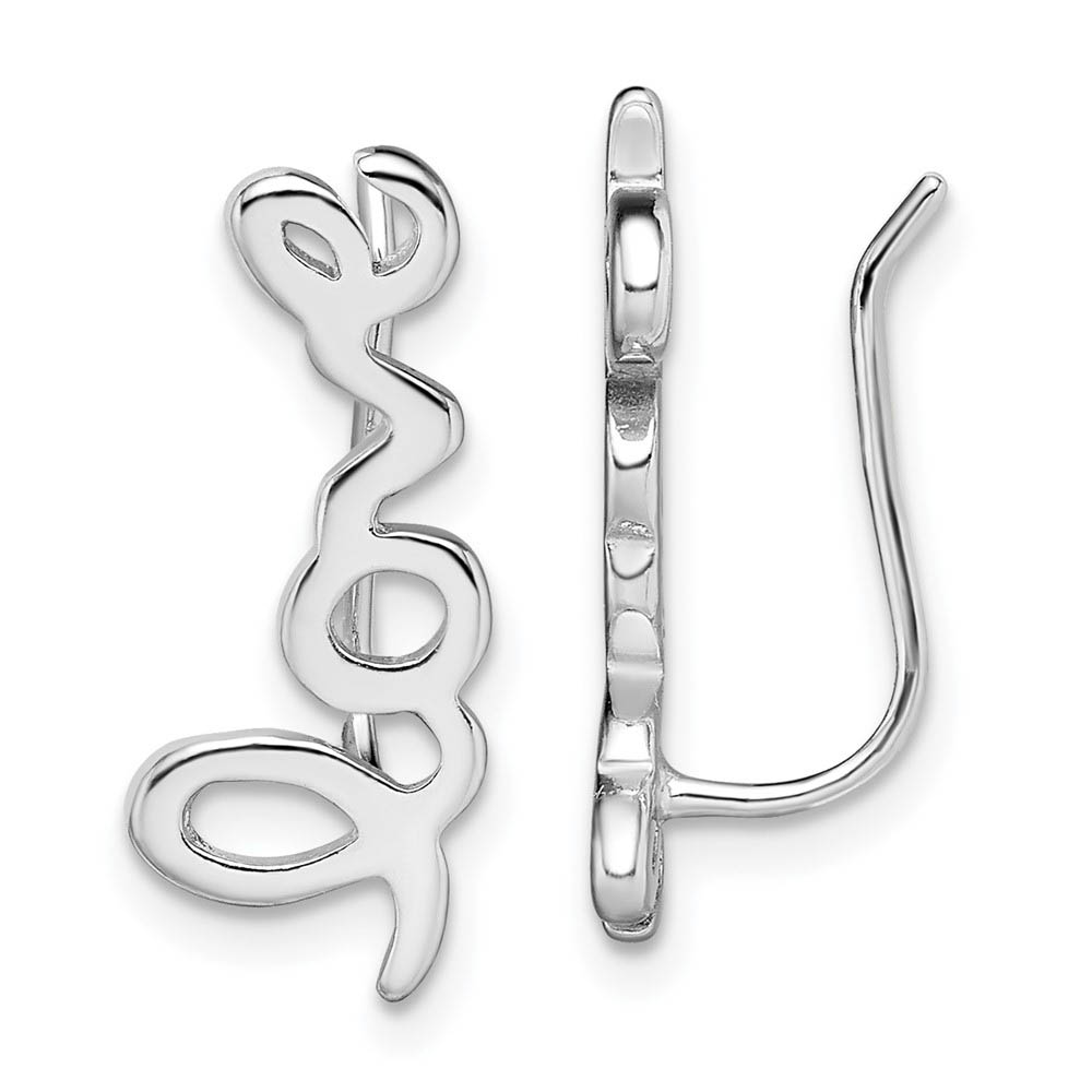 8 x 19mm Rhodium-Plated Sterling Silver Love Script Ear Climbers