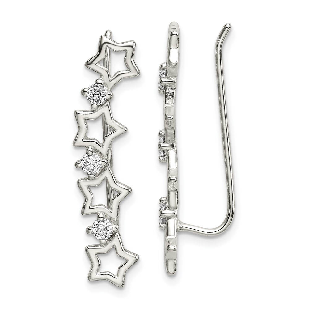 6 x 29mm Sterling Silver CZ Four Stars Ear Climber Earrings