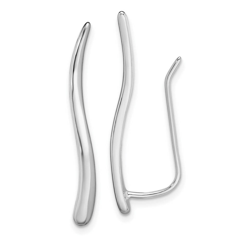2.7 x 26mm Rhodium-Plated Sterling Silver Curved Ear Climber Earrings