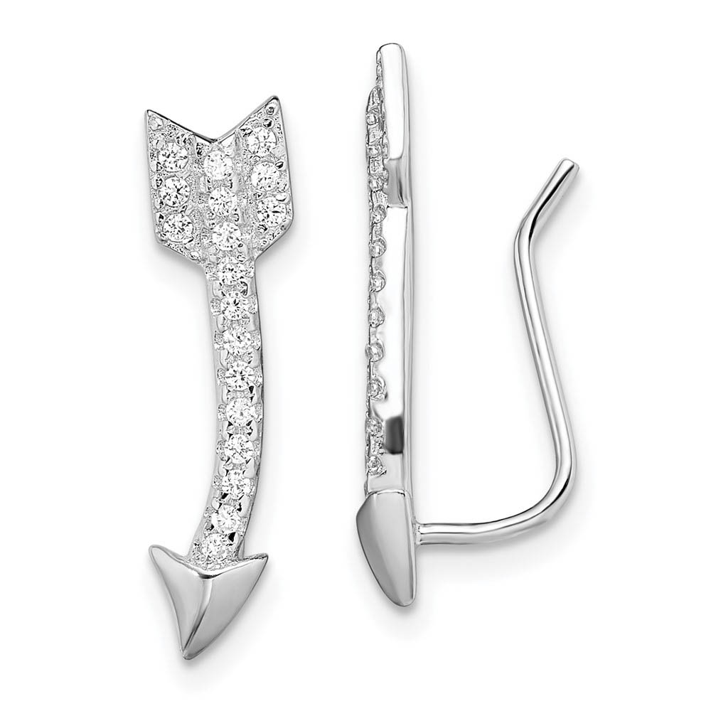 5 x 21mm Rhodium-Plated Sterling Silver CZ Arrow Ear Climber Earrings