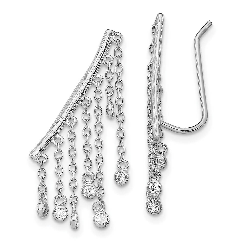 25mm Rhodium-Plated Sterling Silver CZ Dangle Ear Climber Earrings