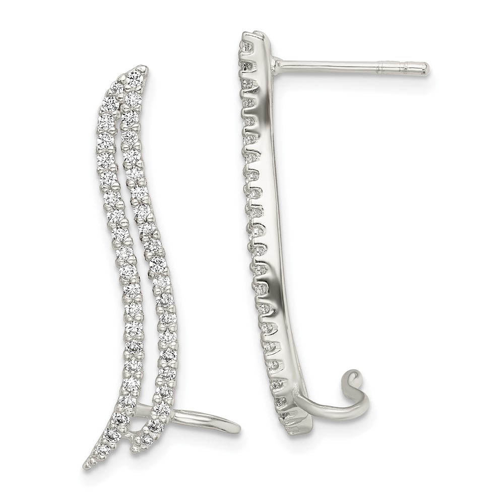 3 x 30mm (1 3/16 Inch) Sterling Silver CZ Cuff Ear Climber Earrings