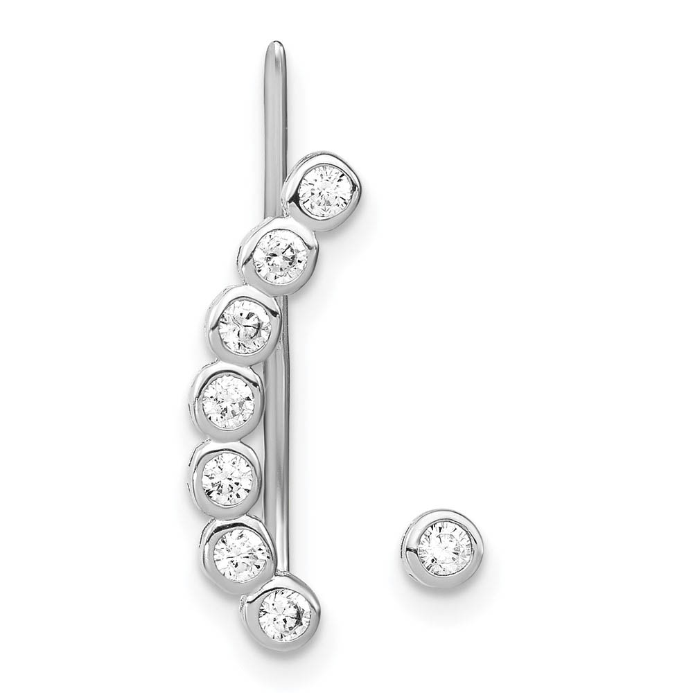 CZ Rhodium-Plated Sterling Silver 1 Ear Climber & 1 -3mm Stud Earring