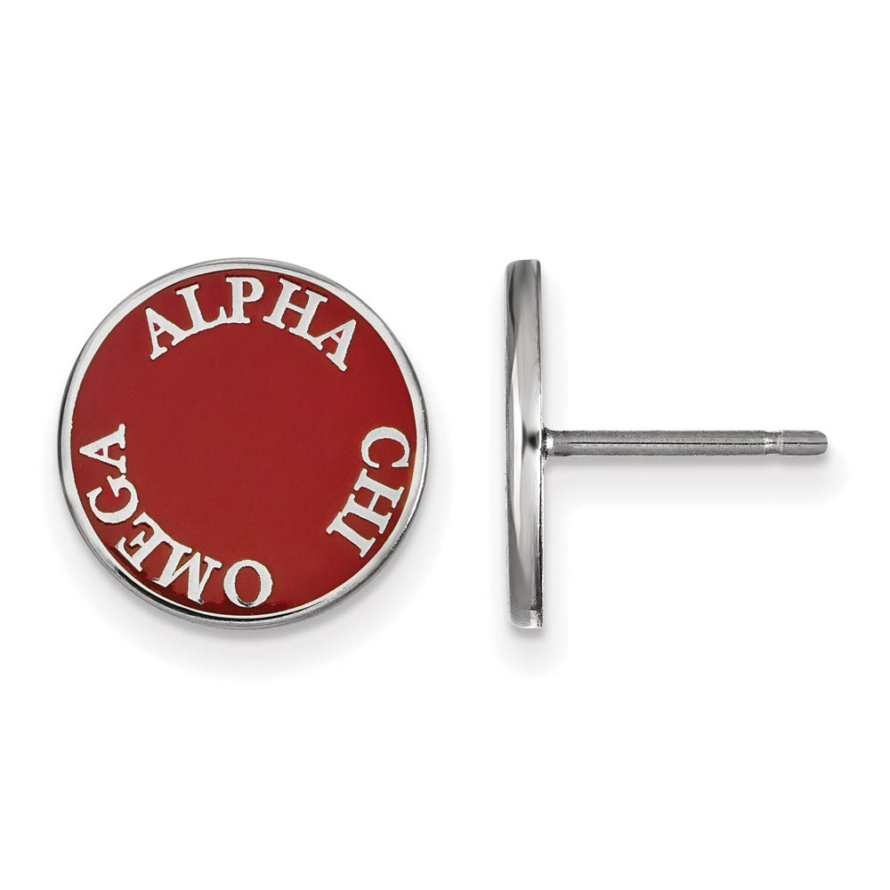 Sterling Silver Alpha Chi Omega Enamel Disc Post Earrings