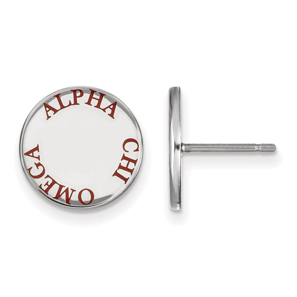 Sterling Silver Alpha Chi Omega Red Enamel Post Earrings