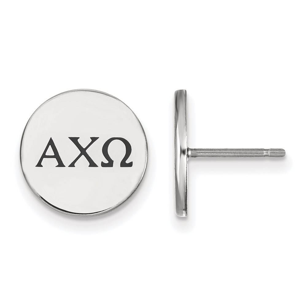 Sterling Silver Alpha Chi Omega Black Enamel Greek Post Earrings