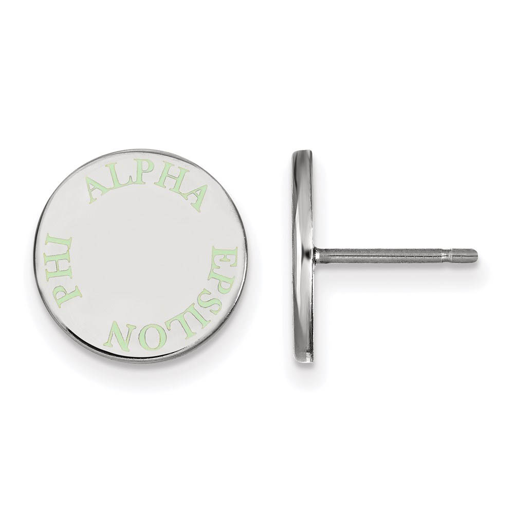 Sterling Silver Alpha Epsilon Phi Green Enamel Post Earrings