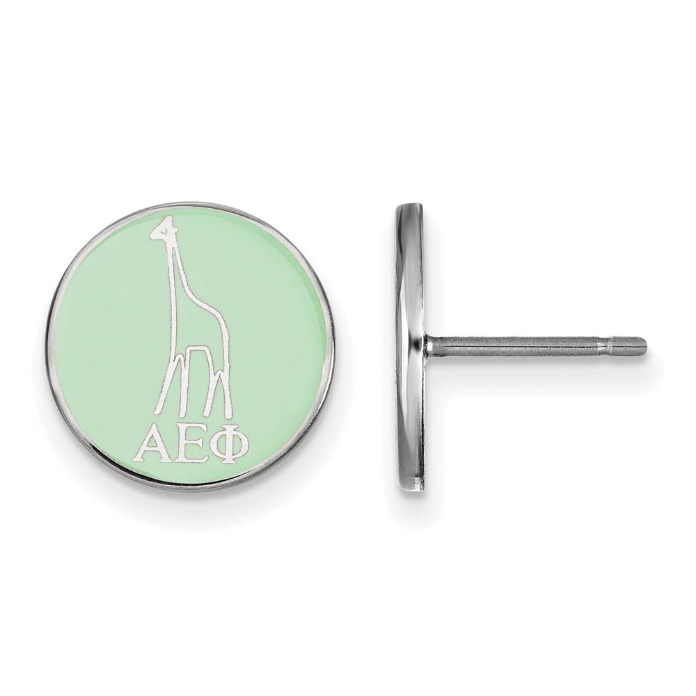 Sterling Silver Alpha Epsilon Phi Green Enamel Mascot Post Earrings