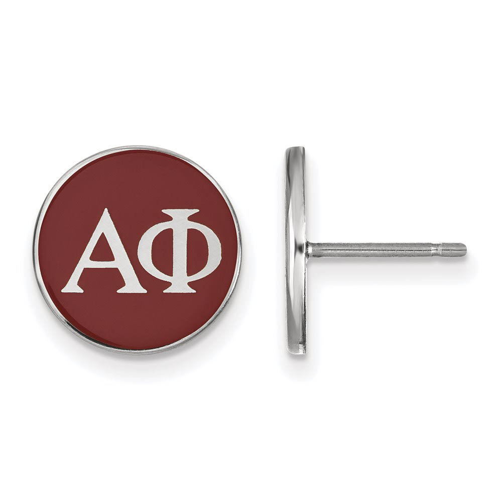 Sterling Silver Alpha Phi Red Enamel Disc Post Earrings