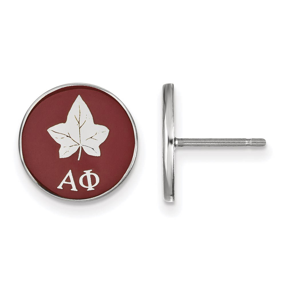 Sterling Silver Alpha Phi Red Enamel Logo Post Earrings