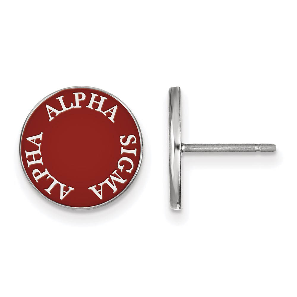 Sterling Silver Alpha Sigma Alpha Enamel Disc Post Earrings