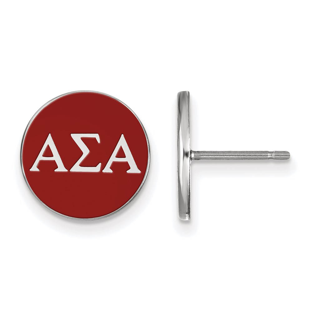 Sterling Silver Alpha Sigma Alpha Red Enamel Disc Post Earrings