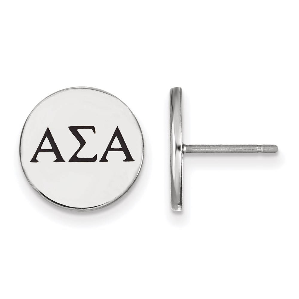 Sterling Silver Alpha Sigma Alpha Black Enamel Greek Post Earrings
