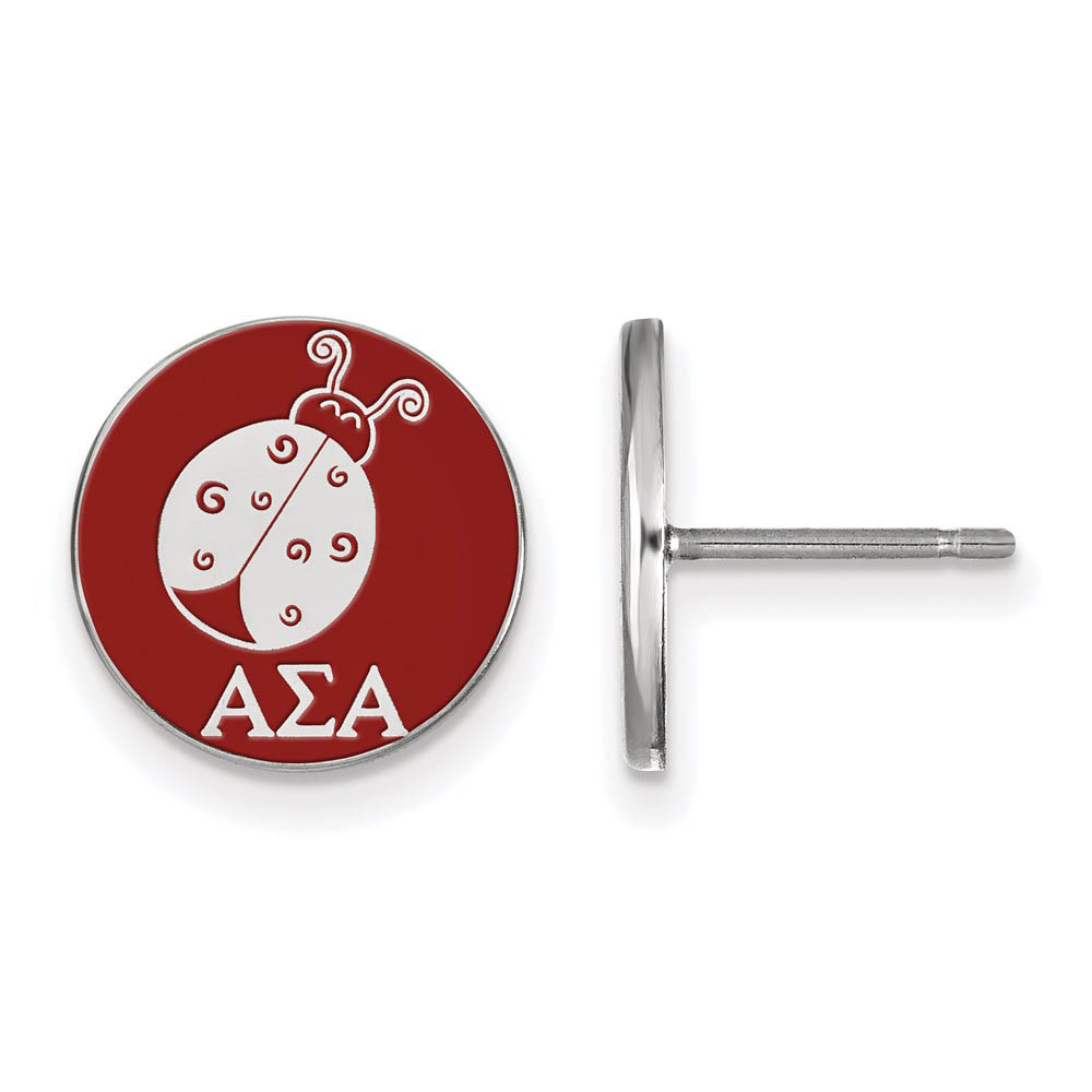 Sterling Silver Alpha Sigma Alpha Red Enamel Ladybug Post Earrings