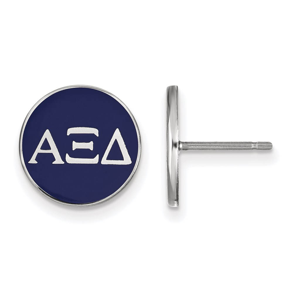Sterling Silver Alpha Xi Delta Blue Enamel Disc Post Earrings