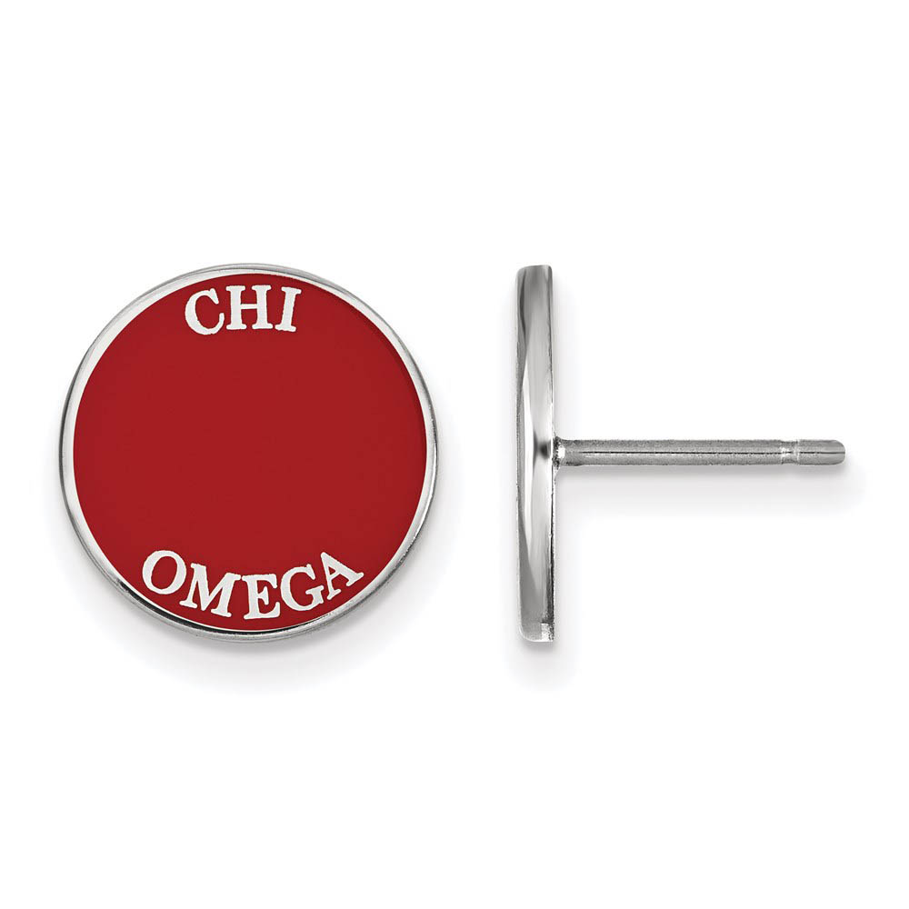 Sterling Silver Chi Omega Enamel Disc Post Earrings